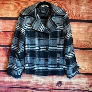 Michael F Black Plaid Pea Coat